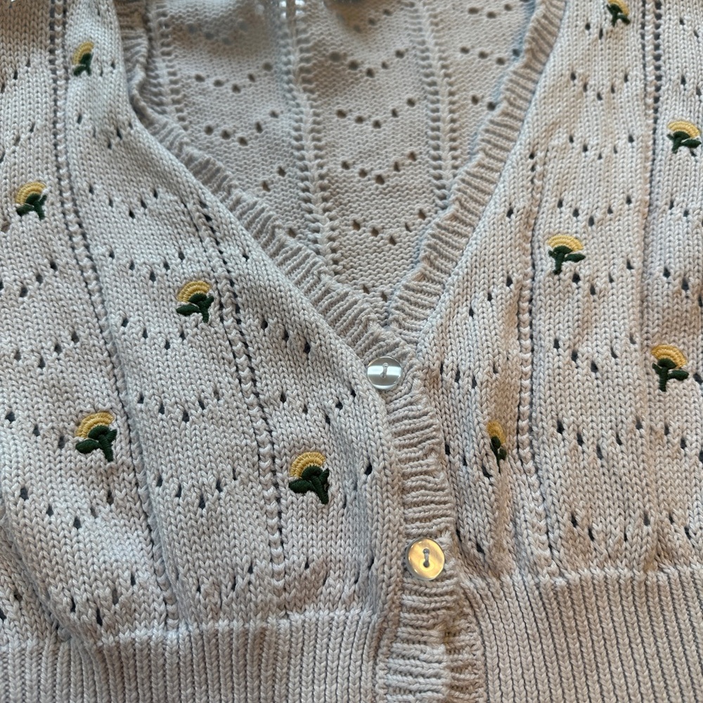 Wild fable cropped light blue dainty knit floral embroidered cardigan - Picture 6 of 13
